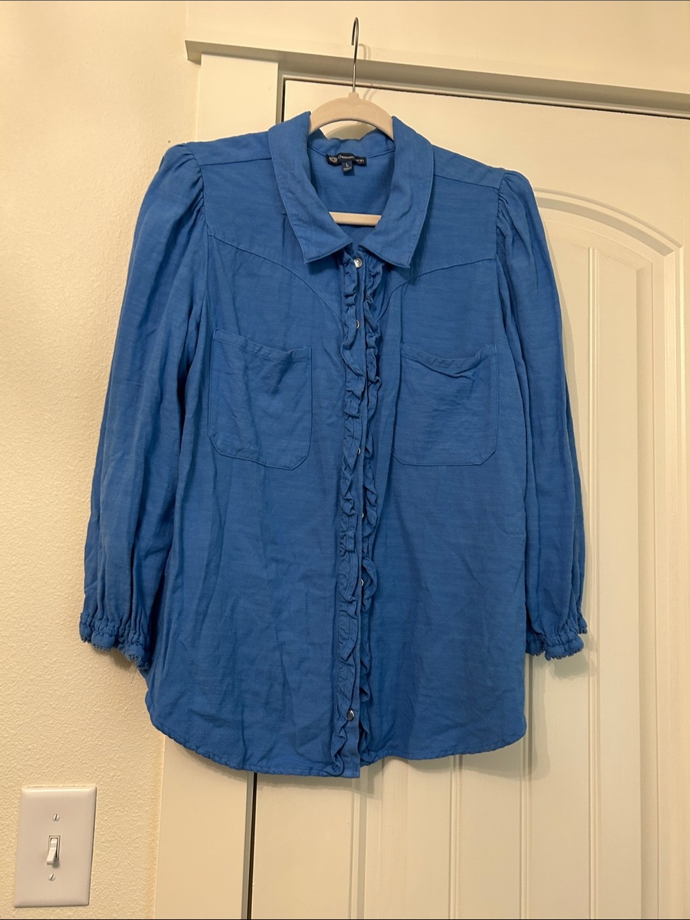 Democracy Royal Blue Ruffle-Trim Button Down Shirt